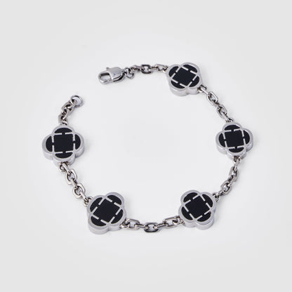 Yisroel™ | Onyx-Kleeblatt-Steinarmband (Silber)