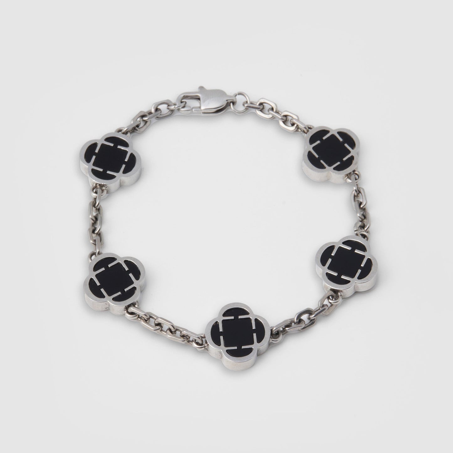 Yisroel™ | Onyx-Kleeblatt-Steinarmband (Silber)